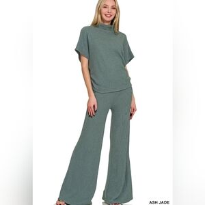 Zenana Mock Neck Top and Pants Sweater Set